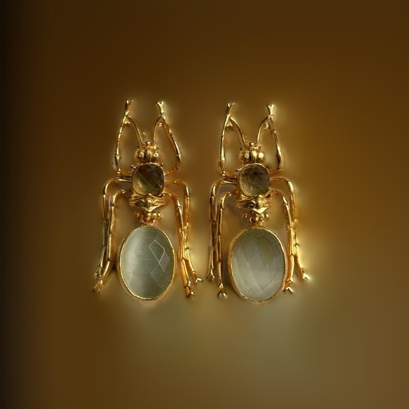 Real Authentic Natural Stone Insect Drop Unique High Quality Earrings - Picture 1 of 5